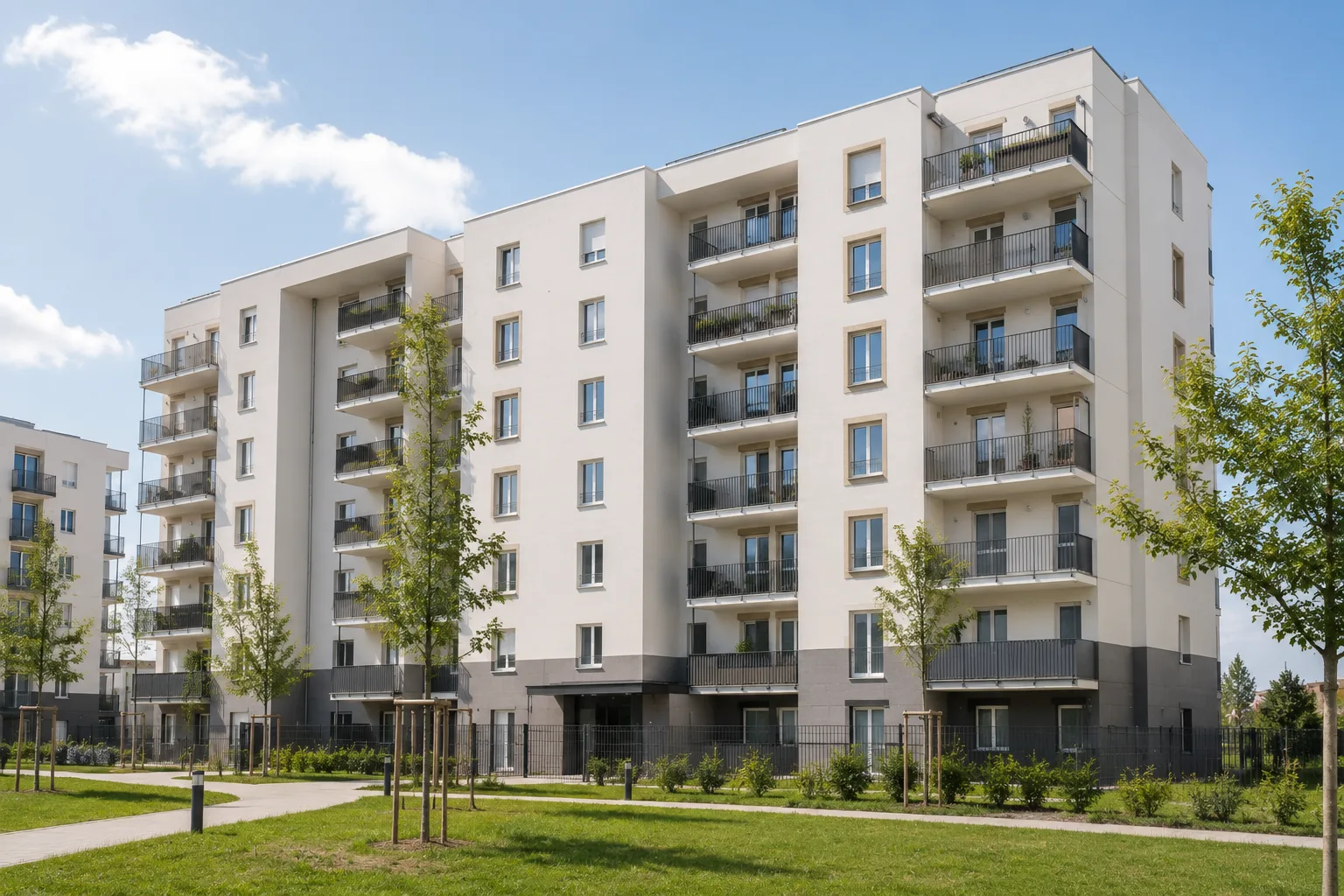 Immeuble collectif récent de logement social, résidence de bailleur